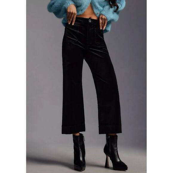 Anthropologie The Colette Velvet Crop Wide-Leg Pants by Maeve 26 Petite - Picture 1 of 4